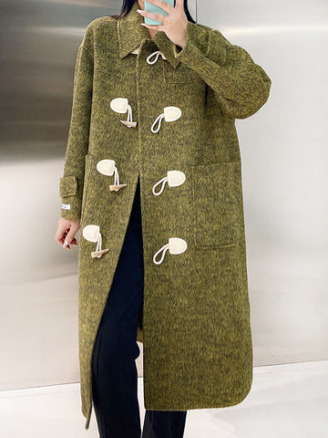 Airchics manteau en laine longue avec poches boutons femme oversized